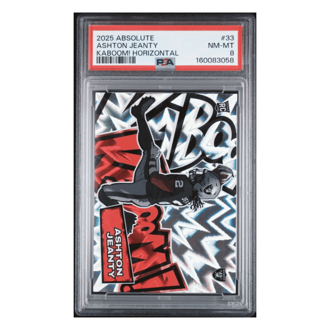 Ashton Jeanty PSA 8 2025 Panini Absolute Kaboom! Horizontal Rookie RC Case Hit Card #33