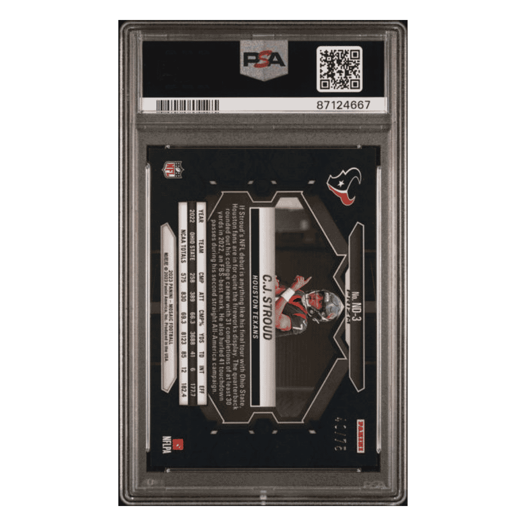 CJ Stroud PSA 10 2023 Panini Mosaic NFL Debut - No Huddle Blue Rookie RC #d/ 75 Card #ND3