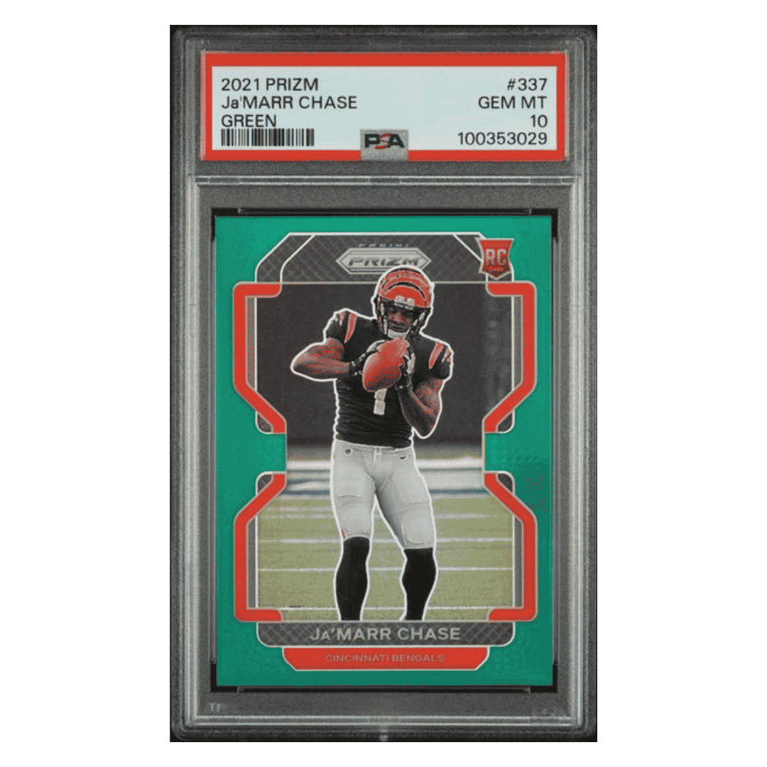 Ja'Marr Chase PSA 10 2021 Panini Prizm Green Rookie RC Card #337