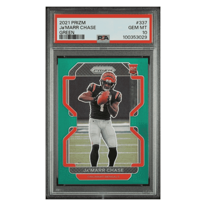 Ja'Marr Chase PSA 10 2021 Panini Prizm Green Rookie RC Card #337