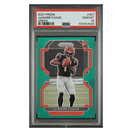 Ja'Marr Chase PSA 10 2021 Panini Prizm Green Rookie RC Card #337