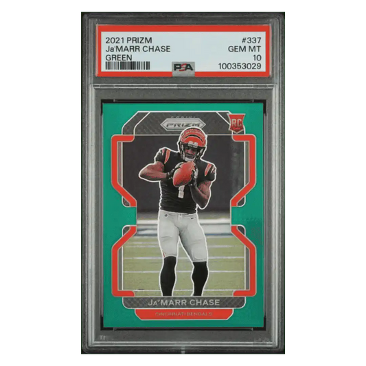 Ja'Marr Chase PSA 10 2021 Panini Prizm Green Rookie RC Card #337