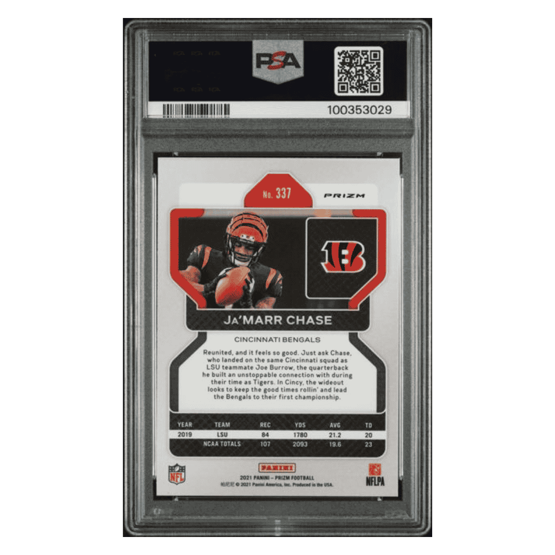 Ja'Marr Chase PSA 10 2021 Panini Prizm Green Rookie RC Card #337