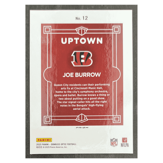 Joe Burrow 2025 Panini Donruss Optic Uptown Card #12