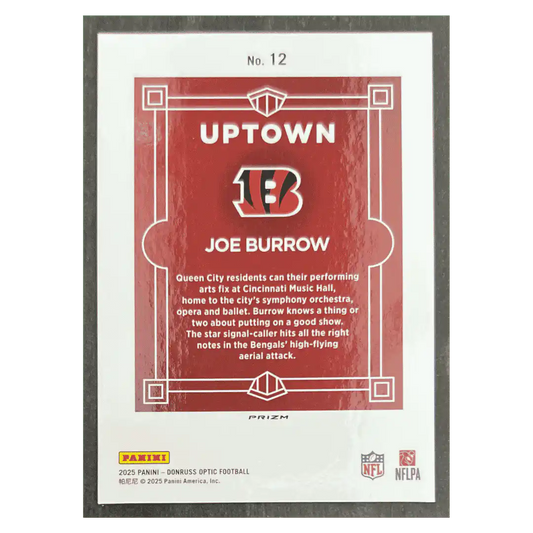 Joe Burrow 2025 Panini Donruss Optic Uptown Card #12