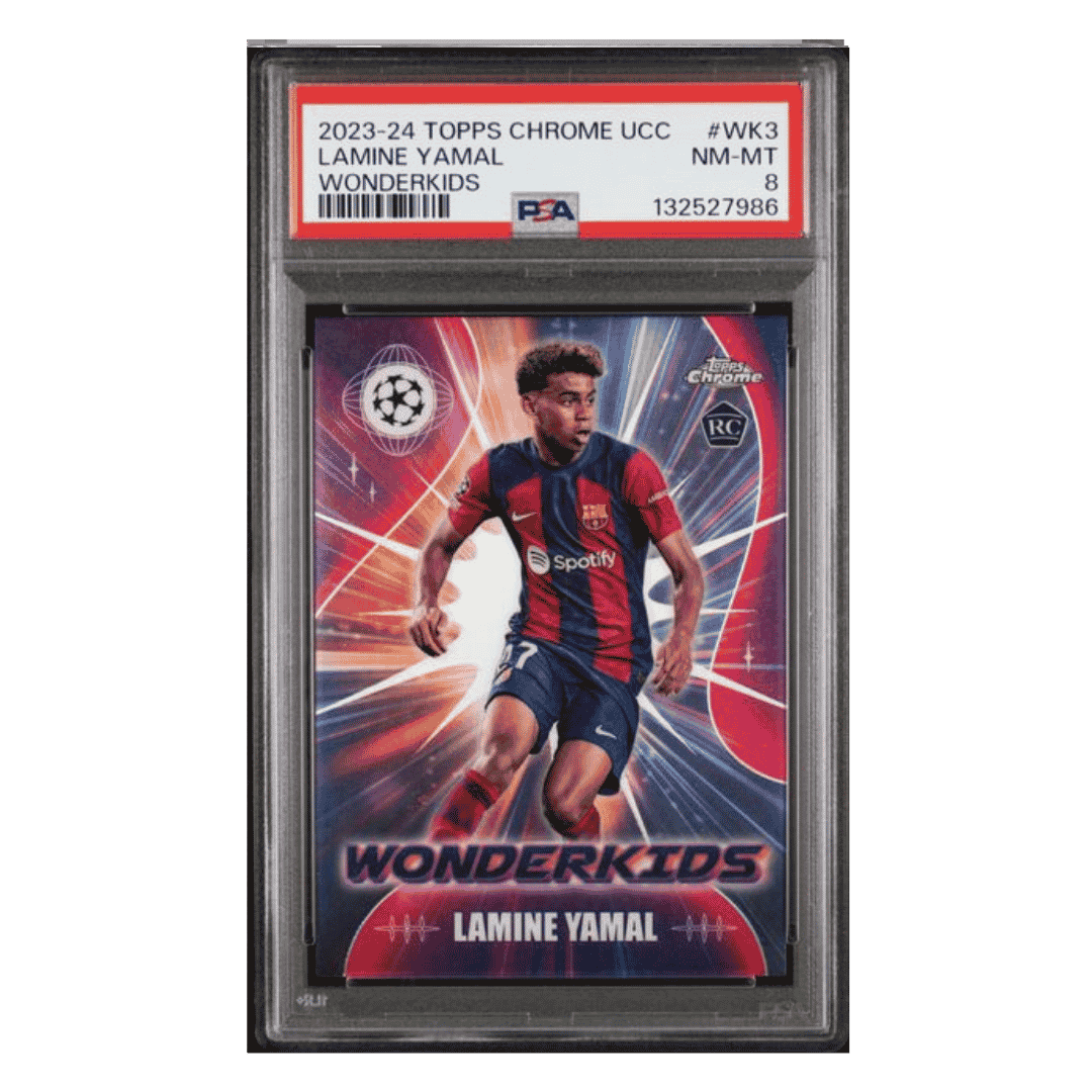 Lamine Yamal PSA 8 2023-24 Topps Chrome UEFA Club Competitions Wonderkids Rookie RC Card #WK3