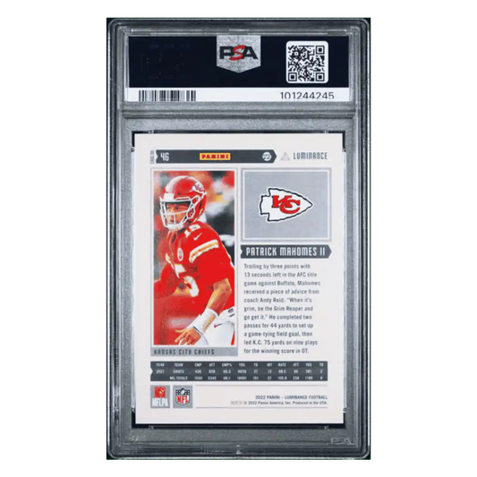 Patrick Mahomes PSA 10 2022 Panini Luminance Orange #d/ 50 Card #46