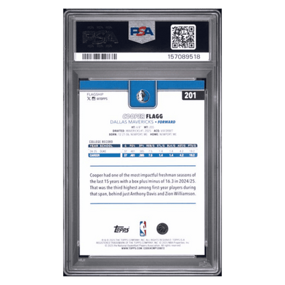 Cooper Flagg PSA 10 2025 Topps Rookie RC Card #201