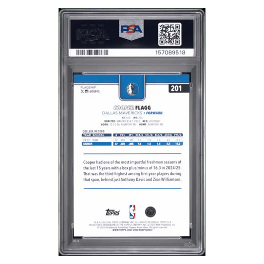 Cooper Flagg PSA 10 2025 Topps Rookie RC Card #201
