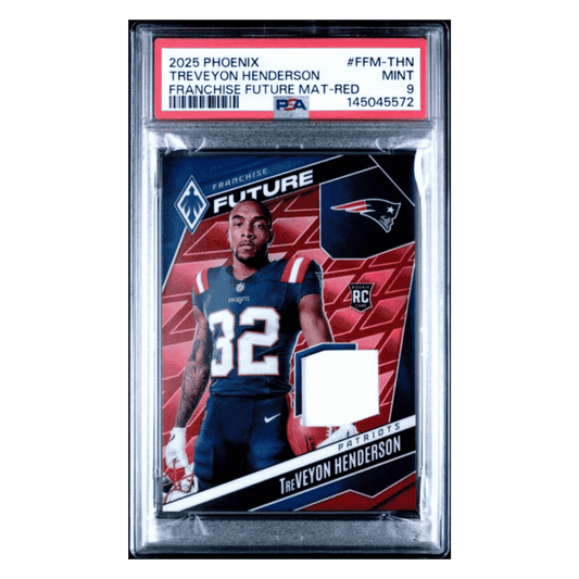 Treveyon Henderson PSA 9 2025 Panini Phoenix Franchise Future Material Red Rookie RC #d/ 249 Card #FFM-THN