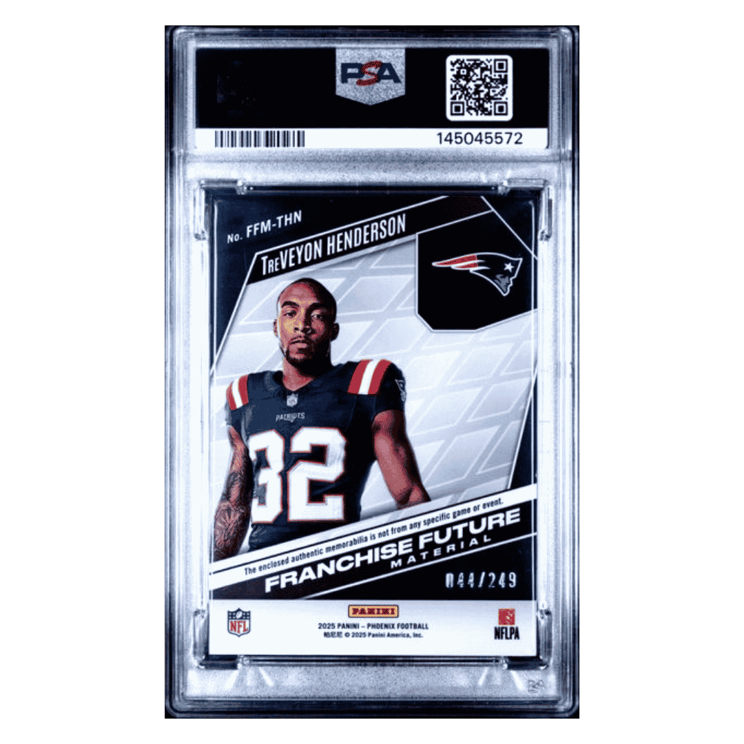 Treveyon Henderson PSA 9 2025 Panini Phoenix Franchise Future Material Red Rookie RC #d/ 249 Card #FFM-THN