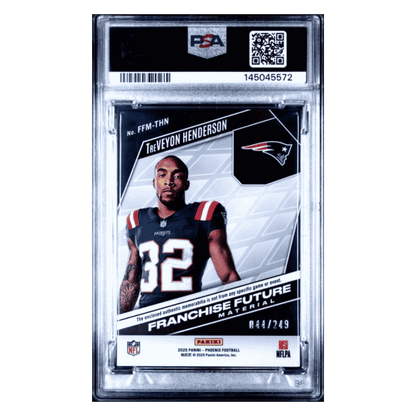 Treveyon Henderson PSA 9 2025 Panini Phoenix Franchise Future Material Red Rookie RC #d/ 249 Card #FFM-THN
