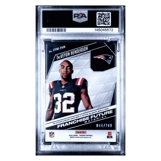 Treveyon Henderson PSA 9 2025 Panini Phoenix Franchise Future Material Red Rookie RC #d/ 249 Card #FFM-THN