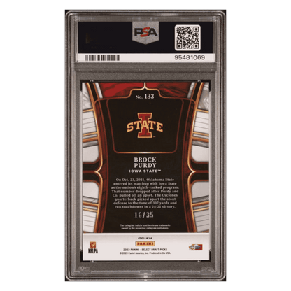 Brock Purdy PSA 10 2023 Panini Select Draft Picks White Prizm #d/ 35 Card #133