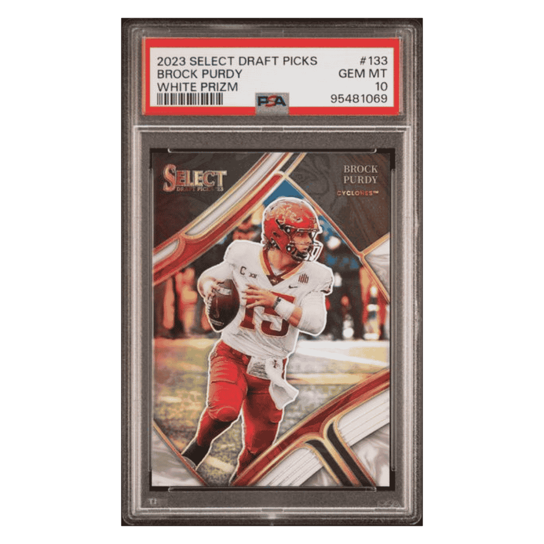 Brock Purdy PSA 10 2023 Panini Select Draft Picks White Prizm #d/ 35 Card #133