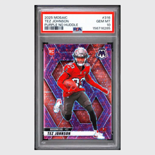 Tez Johnson PSA 10 2025 Panini Mosaic Purple No Huddle Rookie RC #d/ 50 Card #316