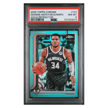 Giannis Antetokounmpo PSA 8 2025 Topps Chrome Aqua Refractor #d/ 199 Card #137