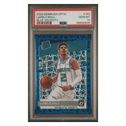 LaMelo Ball PSA 10 2020 Panini Donruss Optic Blue Velocity Rated Rookie Card #153