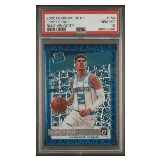 LaMelo Ball PSA 10 2020 Panini Donruss Optic Blue Velocity Rated Rookie Card #153