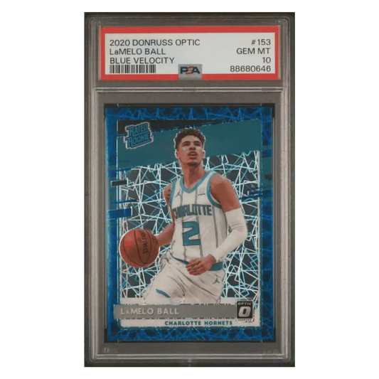 LaMelo Ball PSA 10 2020 Panini Donruss Optic Blue Velocity Rated Rookie Card #153