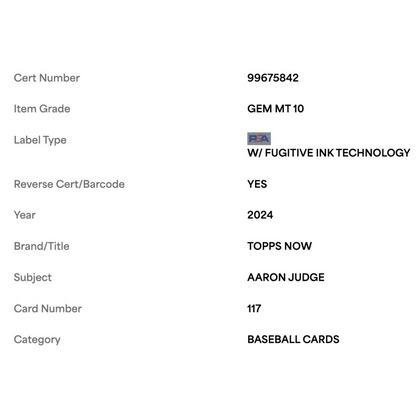 Aaron Judge PSA 10 2024 Topps Now Card #117