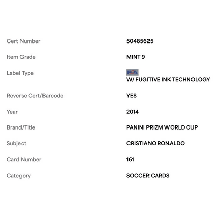 Christiano Ronaldo PSA 9 2014 Panini Prizm World Cup Card #161