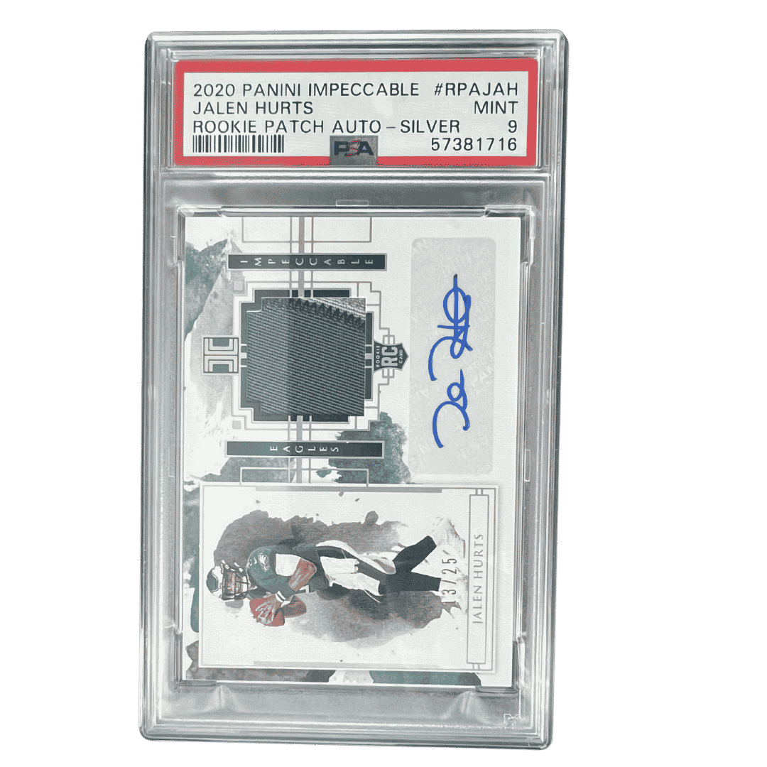 Jalen Hurts PSA 9 2020 Panini Impeccable Rookie Patch Autograph Silver Rookie RC #d/ 25 Card #RPAJAH