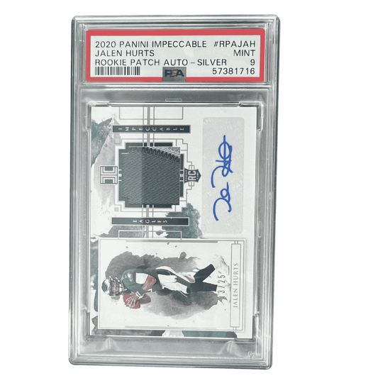 Jalen Hurts PSA 9 2020 Panini Impeccable Rookie Patch Autograph Silver Rookie RC #d/ 25 Card #RPAJAH