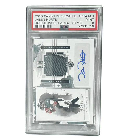 Jalen Hurts PSA 9 2020 Panini Impeccable Rookie Patch Autograph Silver Rookie RC #d/ 25 Card #RPAJAH