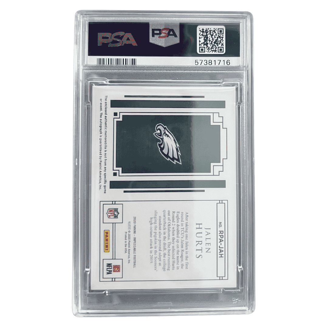 Jalen Hurts PSA 9 2020 Panini Impeccable Rookie Patch Autograph Silver Rookie RC #d/ 25 Card #RPAJAH