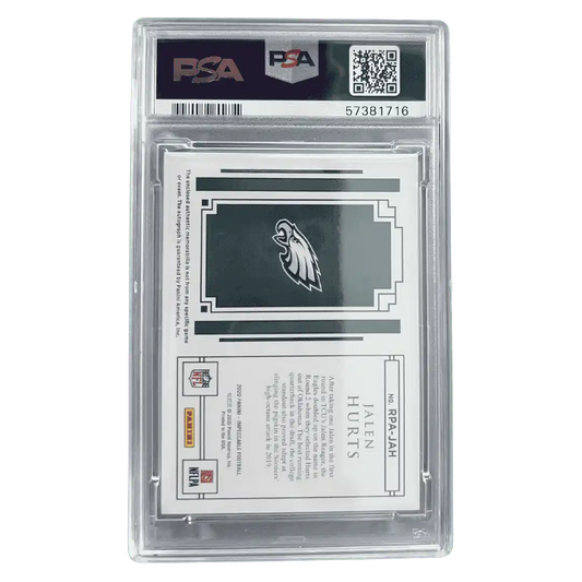Jalen Hurts PSA 9 2020 Panini Impeccable Rookie Patch Autograph Silver Rookie RC #d/ 25 Card #RPAJAH