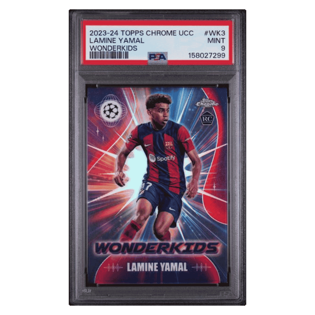 Lamine Yamal PSA 9 2023-24 Topps Chrome UEFA Club Competitions Wonderkids Rookie RC Card #WK3