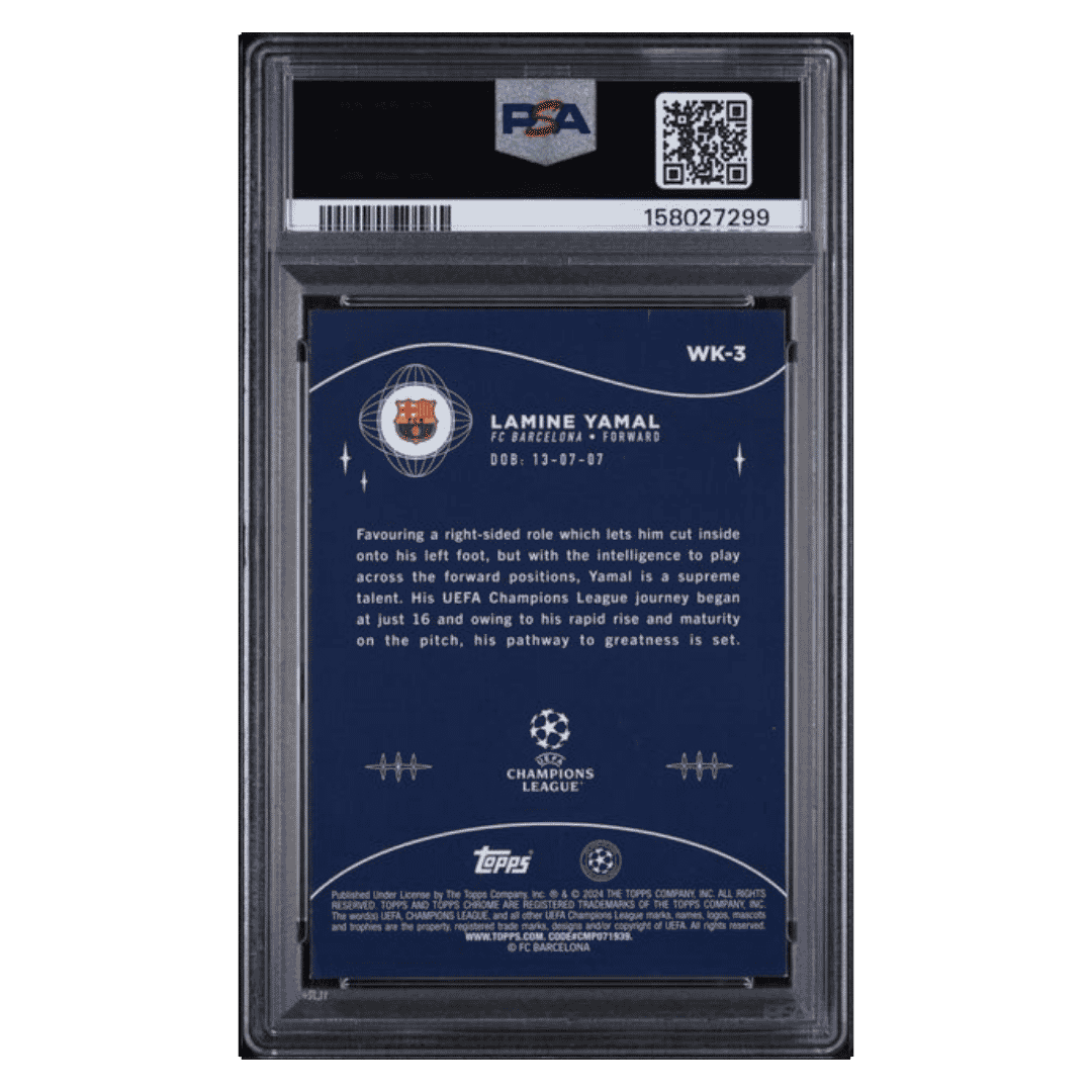 Lamine Yamal PSA 9 2023-24 Topps Chrome UEFA Club Competitions Wonderkids Rookie RC Card #WK3