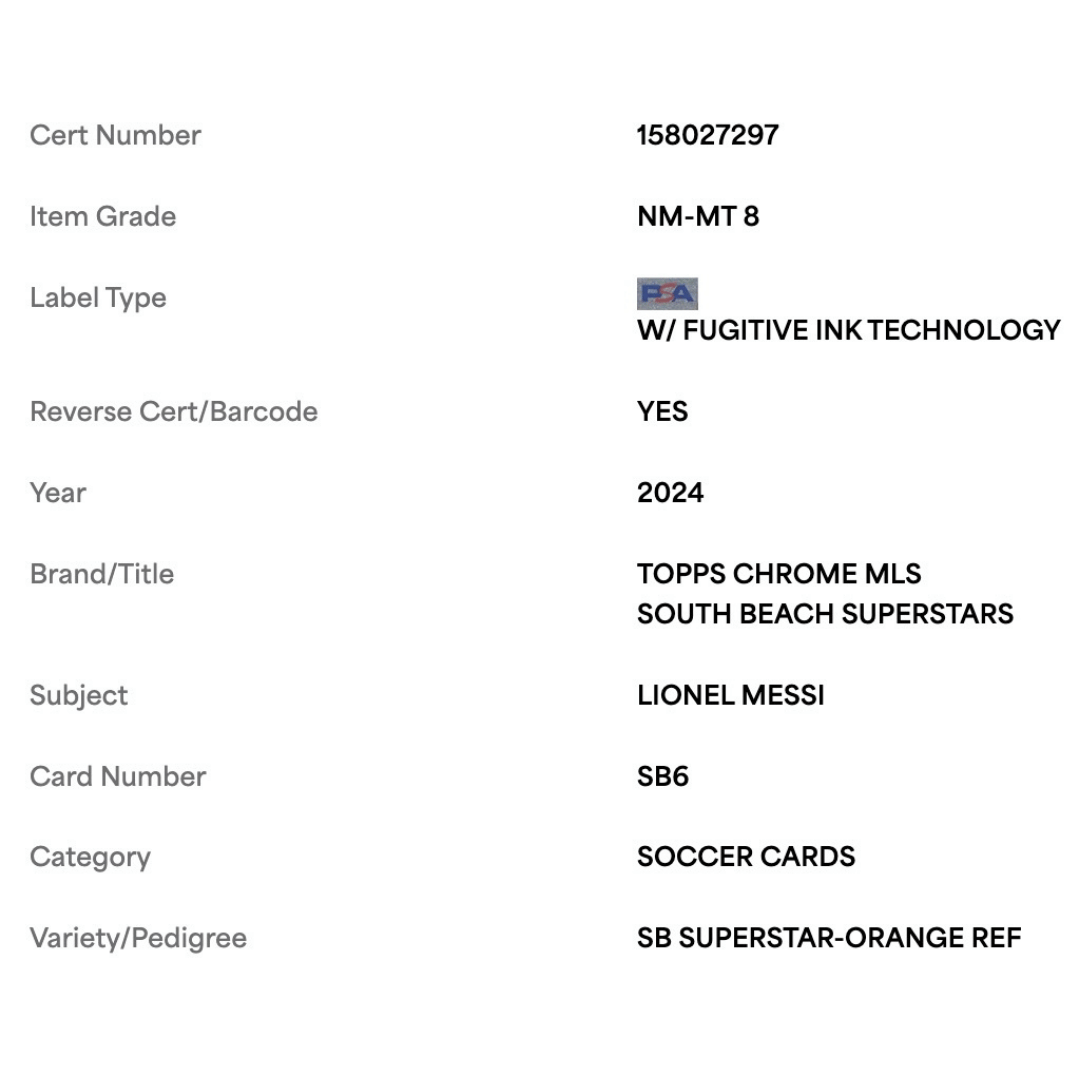 Lionel Messi PSA 8 2024 Topps Chrome MLS South Beach Superstar Orange Refractor #d/ 25 Card #SB6