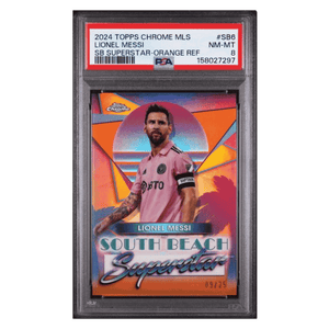 Lionel Messi PSA 8 2024 Topps Chrome MLS South Beach Superstar Orange Refractor #d/ 25 Card #SB6