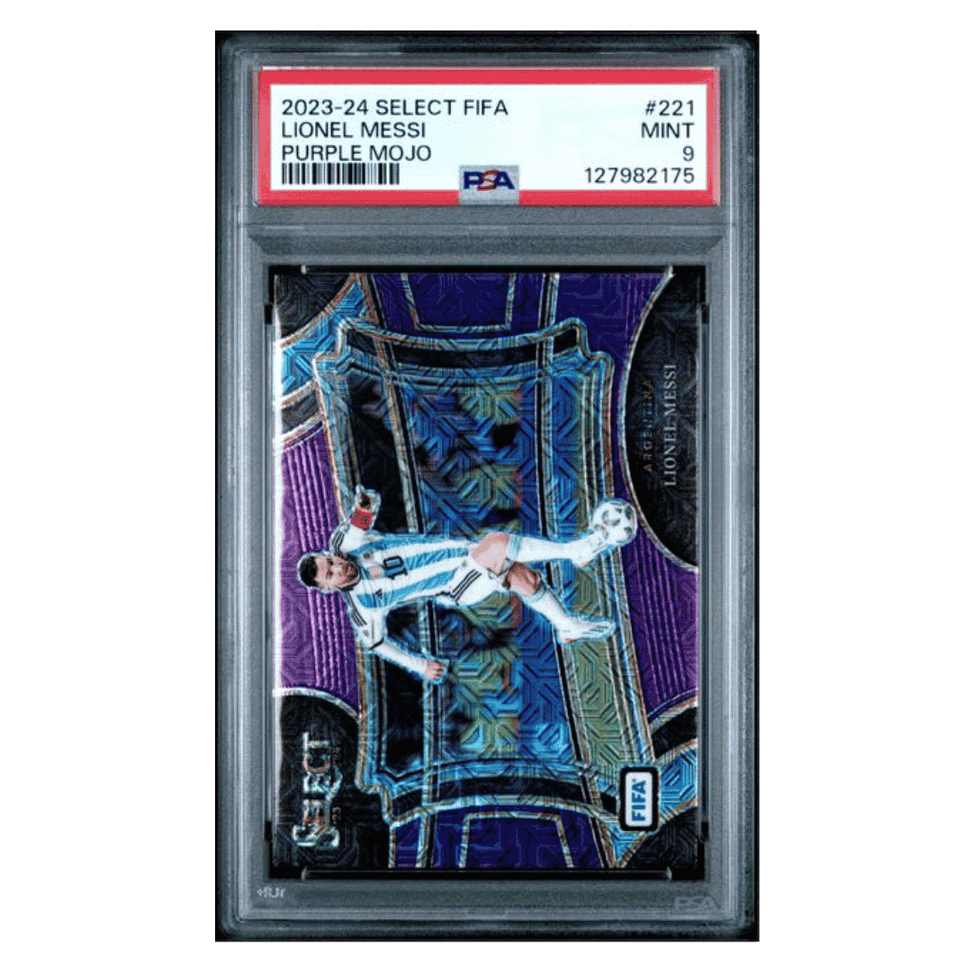 Lionel Messi PSA 9 2023-24 Panini Select FIFA Purple Mojo Card #221