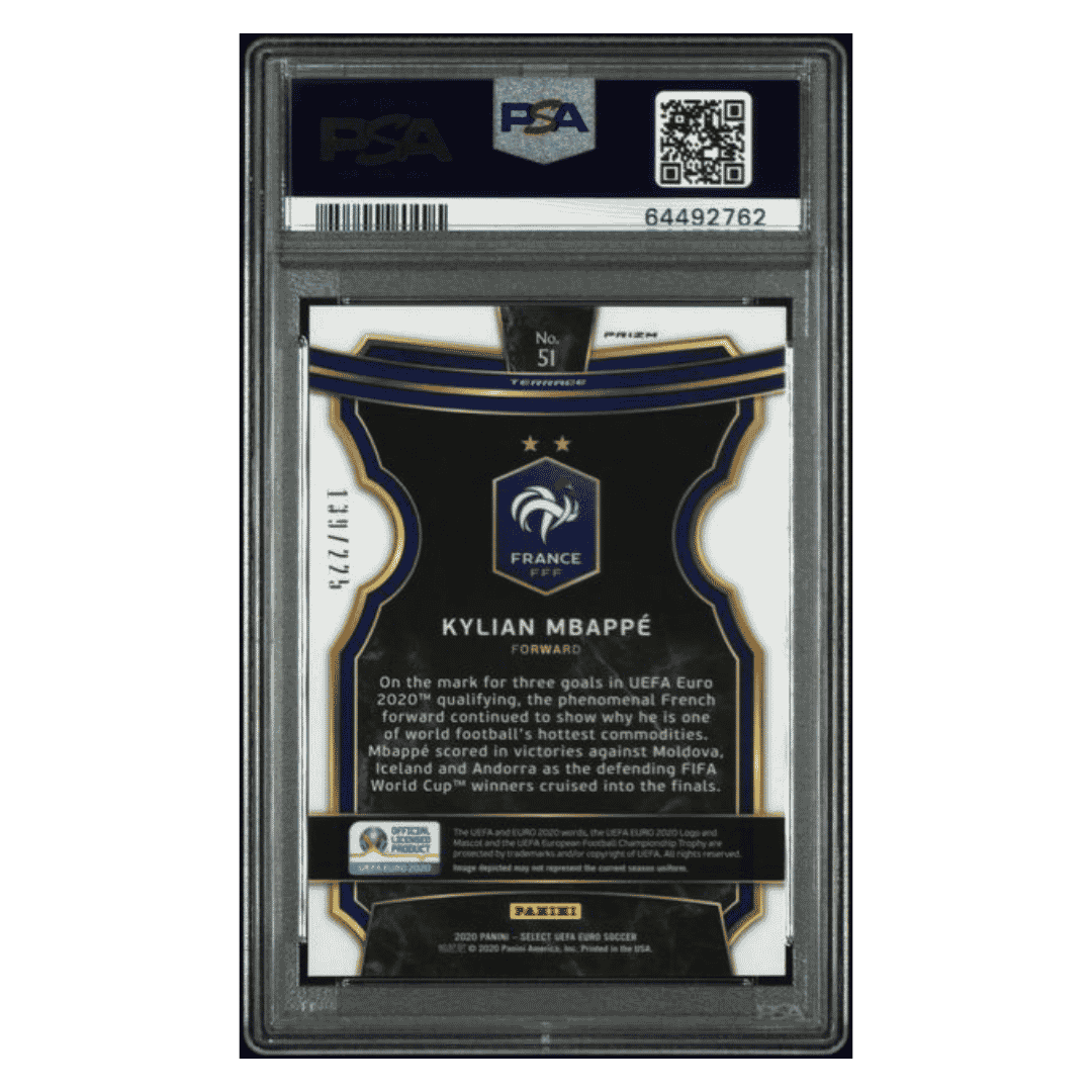 Kylian Mbappe PSA 10 2020 Panini Select UEFA Euro Blue Prizm #d/ 225 Card #51