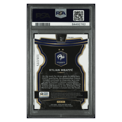 Kylian Mbappe PSA 10 2020 Panini Select UEFA Euro Blue Prizm #d/ 225 Card #51