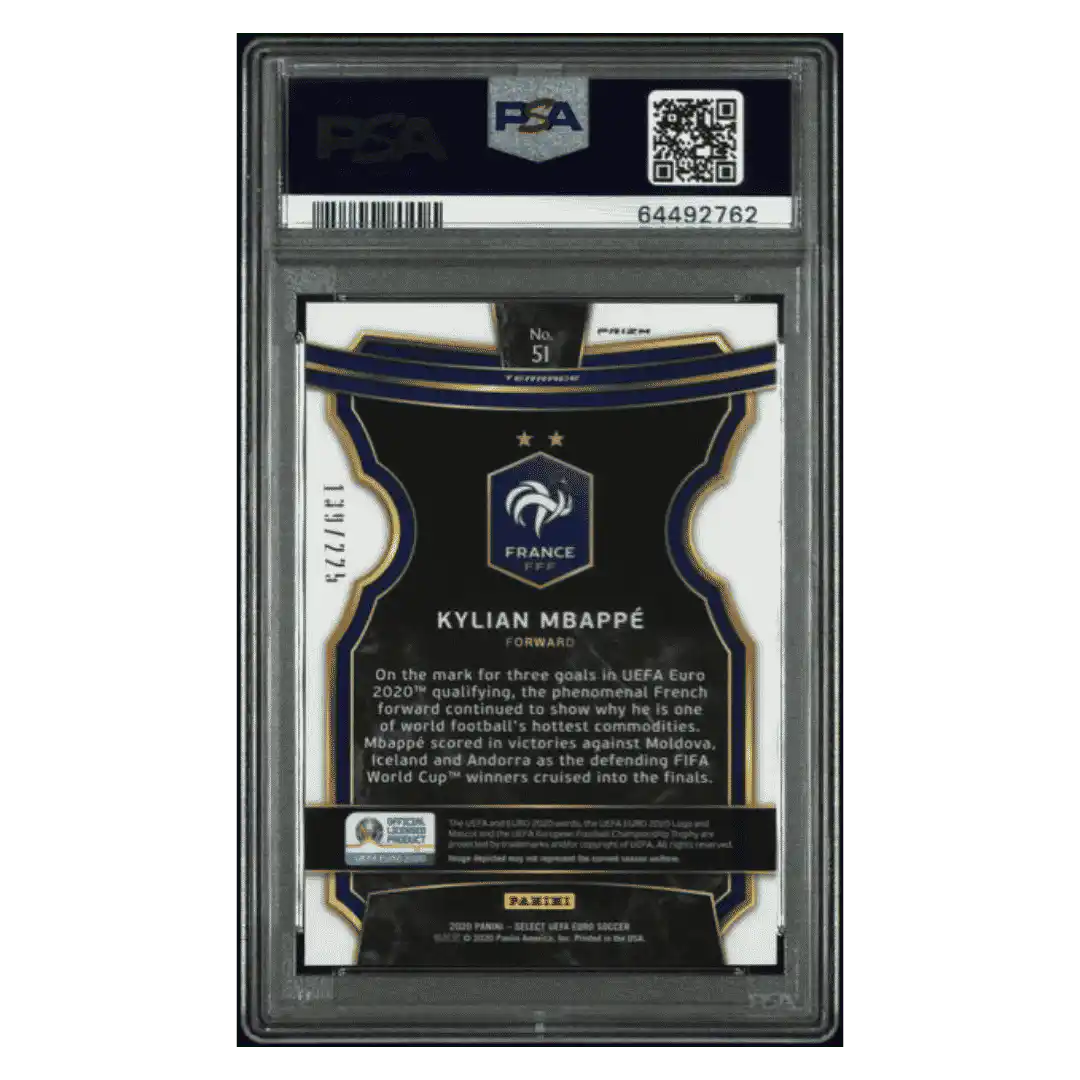 Kylian Mbappe PSA 10 2020 Panini Select UEFA Euro Blue Prizm #d/ 225 Card #51
