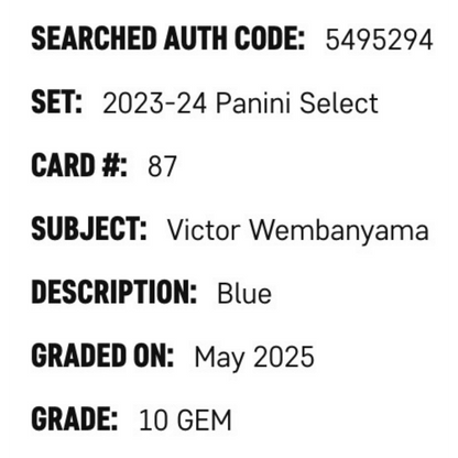 Victor Wembanyama SGC 10 2023-24 Panini Select Blue Retail Rookie RC Card #87