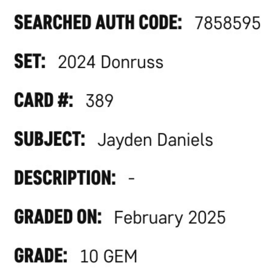 Jayden Daniels SGC 10 2024 Panini Donruss Rated Rookie Card #389