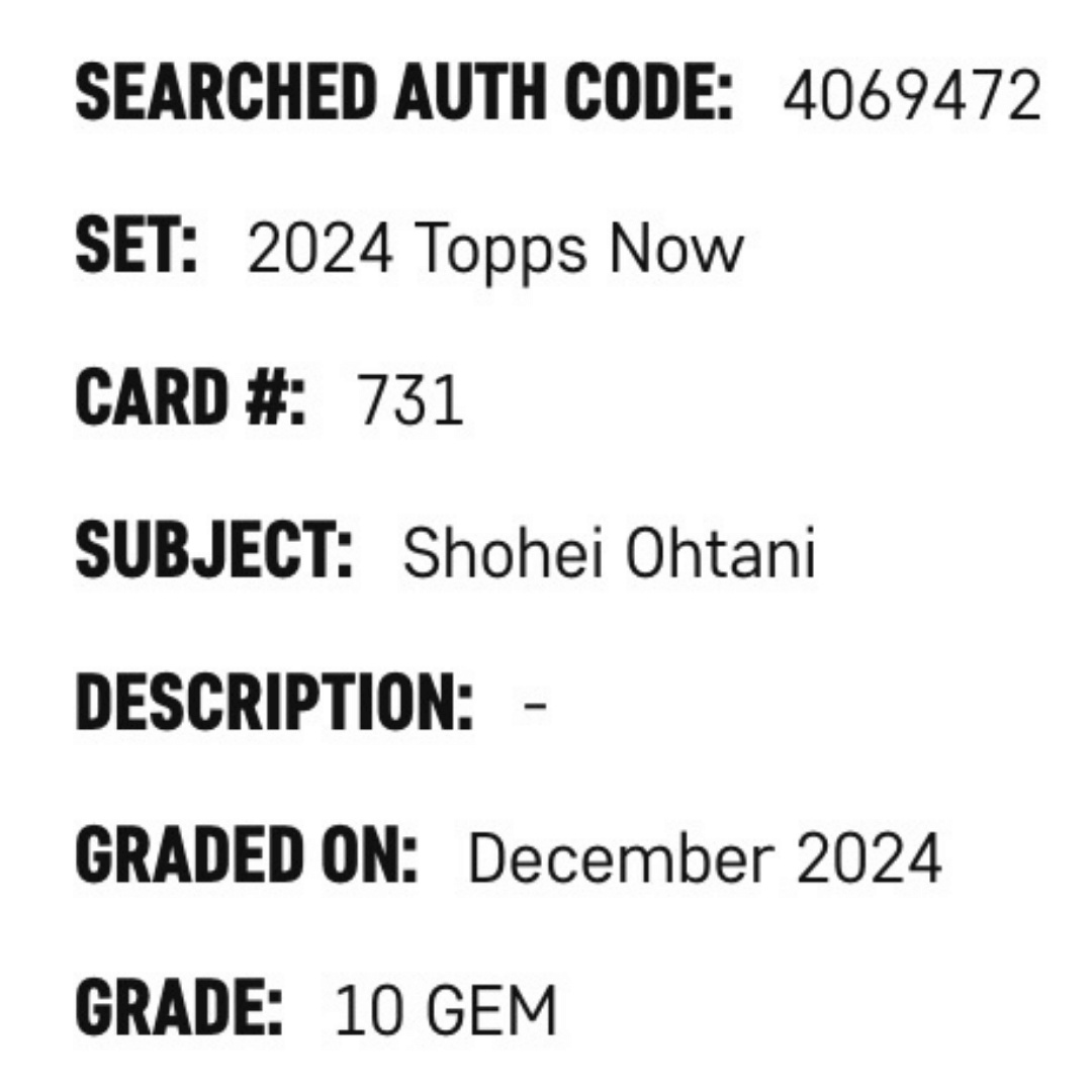 Shohei Ohtani SGC 10 2024 Topps Now Card #731
