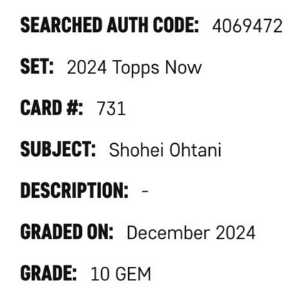 Shohei Ohtani SGC 10 2024 Topps Now Card #731