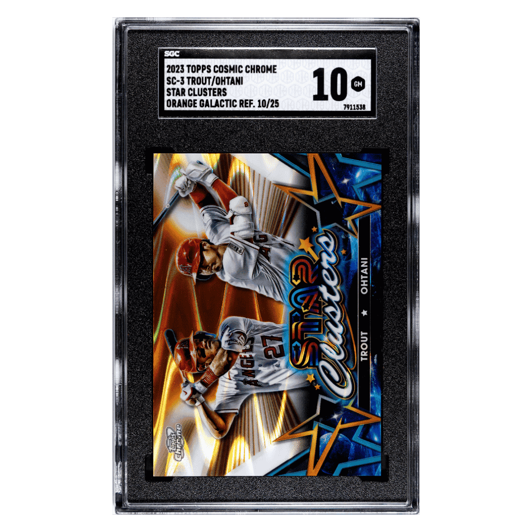 Shohei Ohtani & Mike Trout SGC 10 2023 Topps Cosmic Chrome Star Clusters Orange Galactic Refractor #d/ 25 Card #SC-3