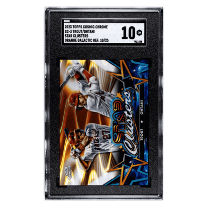 Shohei Ohtani & Mike Trout SGC 10 2023 Topps Cosmic Chrome Star Clusters Orange Galactic Refractor #d/ 25 Card #SC-3