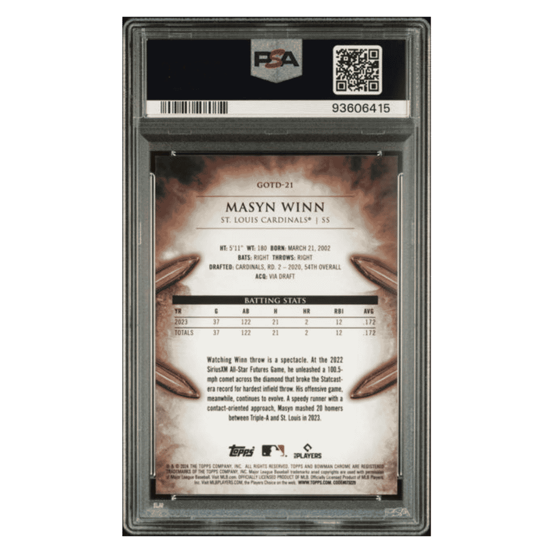 Masyn Winn PSA 10 2024 Bowman Chrome Gladiators of the Diamond Rookie RC Card #GOTD21