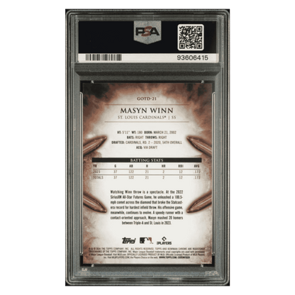 Masyn Winn PSA 10 2024 Bowman Chrome Gladiators of the Diamond Rookie RC Card #GOTD21
