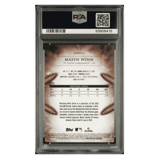 Masyn Winn PSA 10 2024 Bowman Chrome Gladiators of the Diamond Rookie RC Card #GOTD21