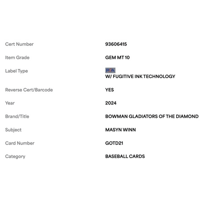 Masyn Winn PSA 10 2024 Bowman Chrome Gladiators of the Diamond Rookie RC Card #GOTD21