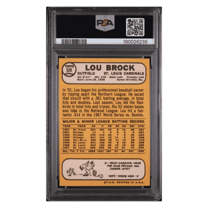 Lou Brock PSA 3 1968 Topps Card #520